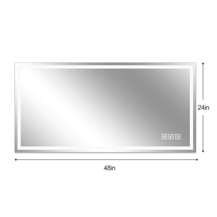 LED Bathroom Vanity Wall Mirror With Straight Edge Design, Frosted Glass Finish, Anti Fog, Dimmable 3 Color Lighting - Silver Daily Nest