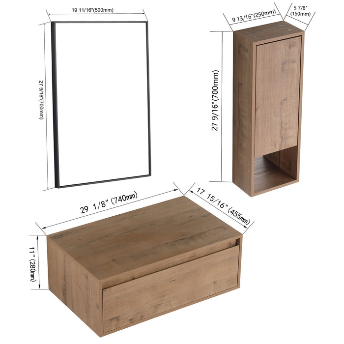30" Wall Mounted Dressing Table With Mirror, Frame Storage Cabinet, Soft Close Door - Imitative Oak Home Essentials
