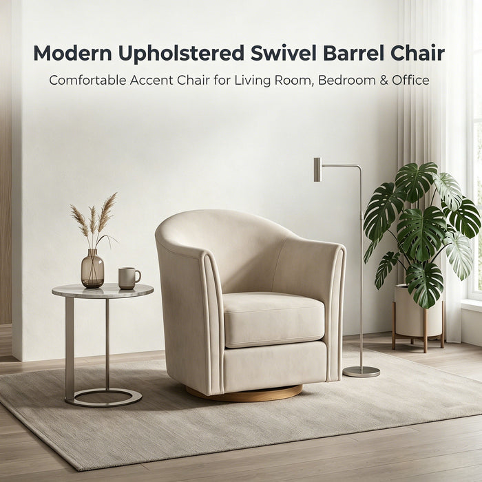 360 Degree Rotating Barrel Armchair For Living Room - Cream Beige Home Essentials