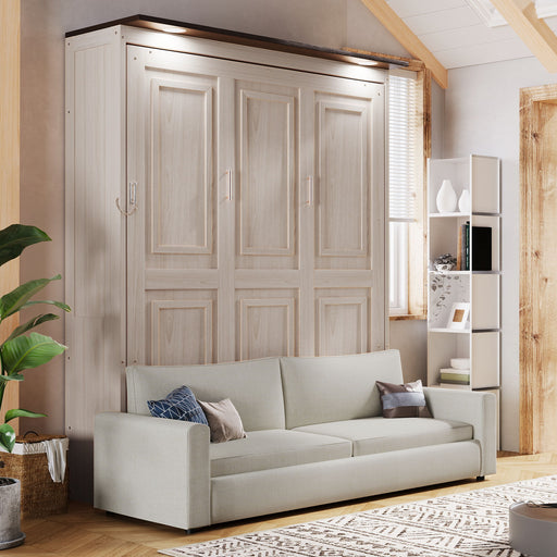 Queen Size Murphy Bed With Sofa And LED - Beige Hearth and Haven