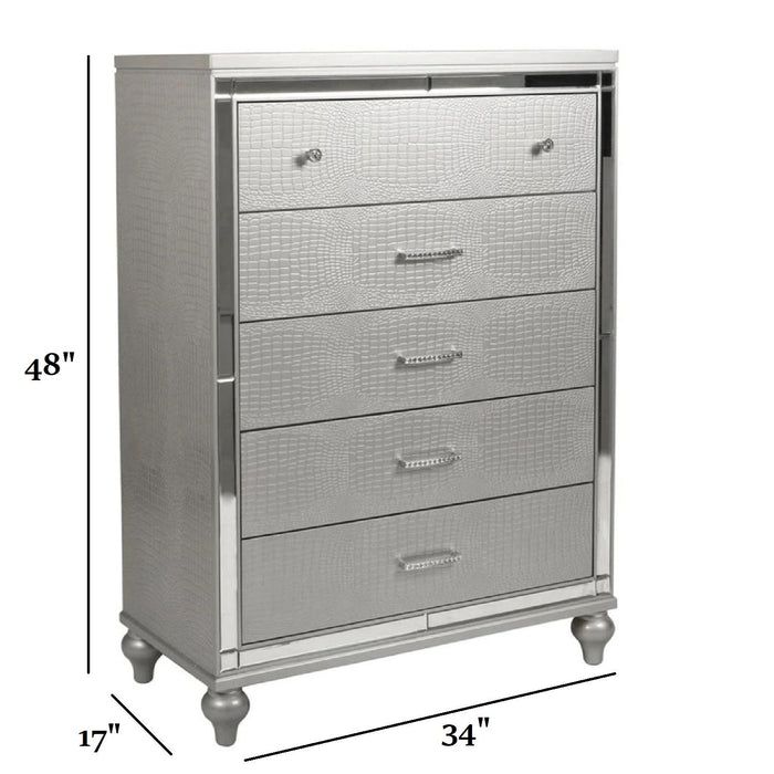 1 Piece Chest With 5 Drawers Snake Skin Bedroom Furniture - Silver Home Essentials