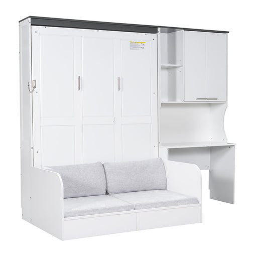 Multi Functional Murphy Bed With Sofa, Desk, And Storage Cabinet In, Full Size - White Hearth and Haven