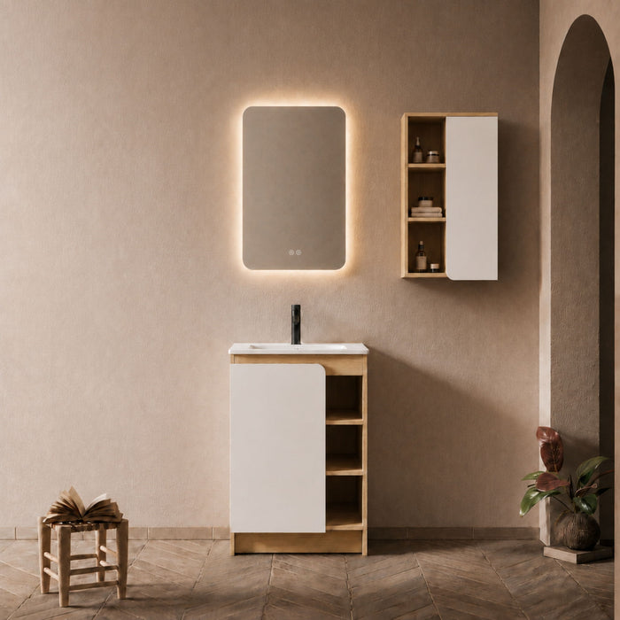 24" Bathroom Vanity With Sink & Wall Mounted Side Cabinet, Vanity Set With Thin Edge Sink, Interchangeable & Door Panels, Open & Hidden Storage - Black / Light Oak / White Home Essentials
