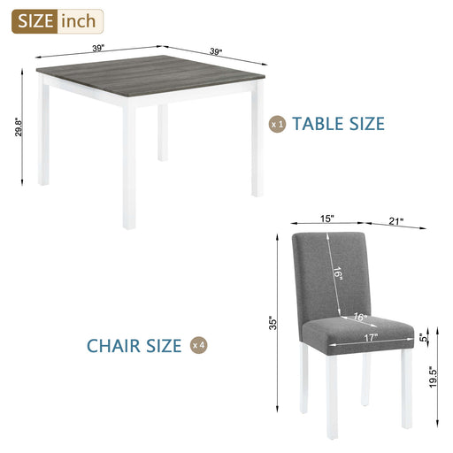 5 Piece Dining Table Set With 4 Chairs For Kitchen - Gray / White Home Essentials