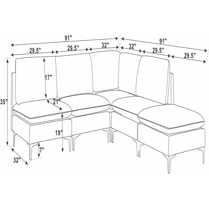 Upholstered Modular Sectional With Tall Legs, Medium Firm Seat Home Essentials