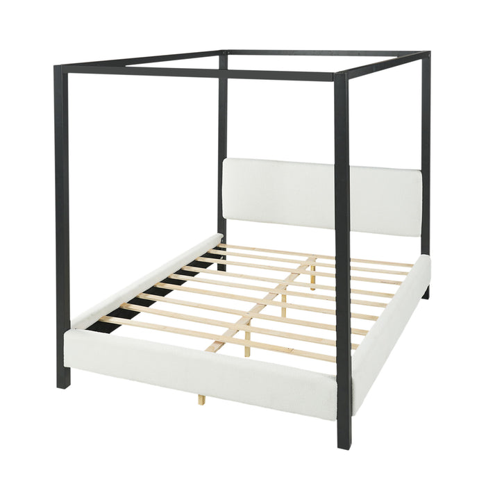 Queen Canopy Bed With Upholstery - White / Black Noble House