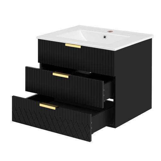 Wall Mounted Floating Cabinet With Double Drawer, Rectangular Sink Hearth and Haven