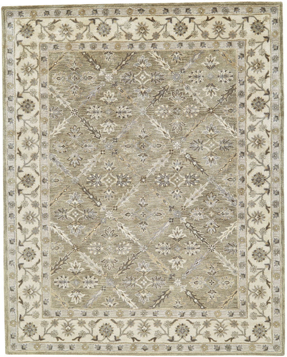 Wool Paisley Tufted Handmade Stain Resistant Area Rug - Green Brown And Taupe - 8' X 11'