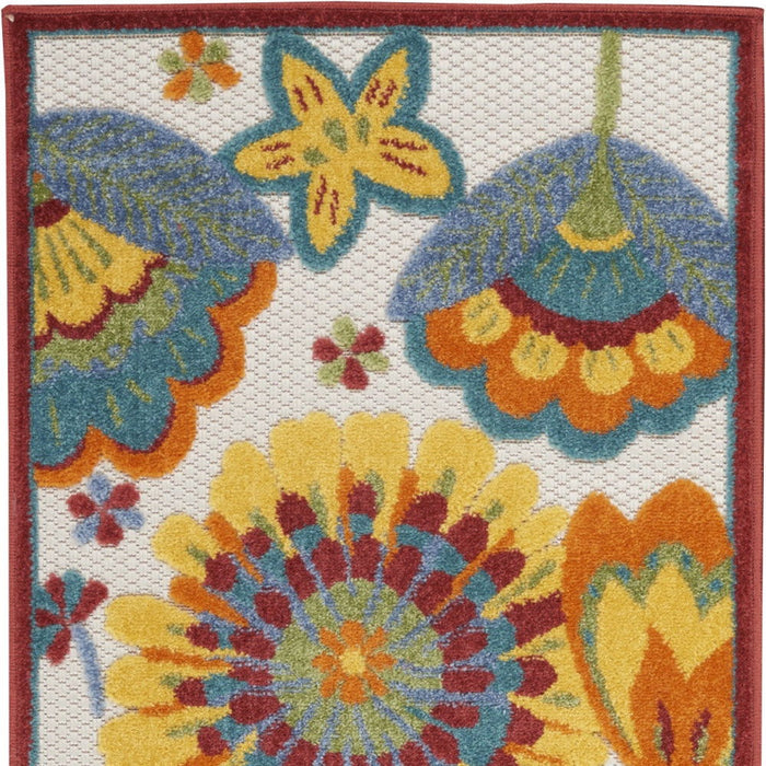 2' X 6' Floral Non Skid Indoor / Outdoor Runner Rug - Yellow / Teal