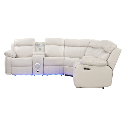 Lacrosse - Power Reclining Sectional Sofa & Bluetooth Speakers, LED Lights, Console Storage, Cup Holders And USB Charging - Beige Matrix Furniture Group