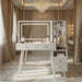 Fluted Vanity Desk With Lighted Mirror & Outlet 4 Drawer, Makeup Table - White Home Essentials
