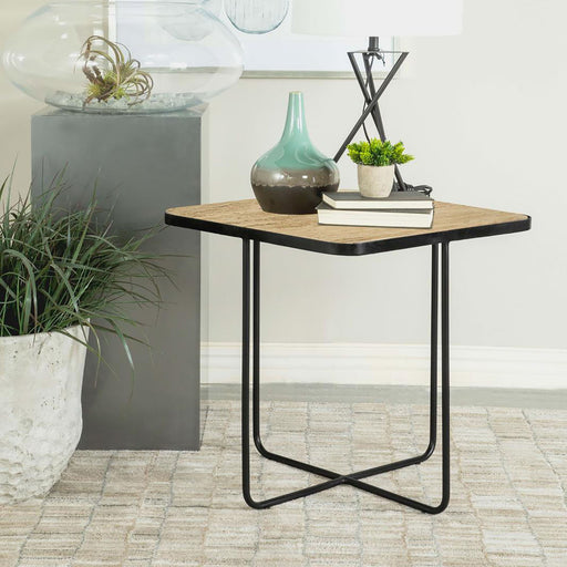 Travertine Accent Table Geometric Design - Brown Furniture Max