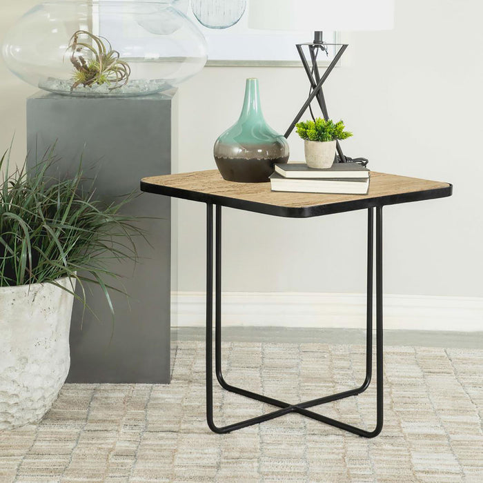 Travertine Accent Table Geometric Design - Brown Furniture Max
