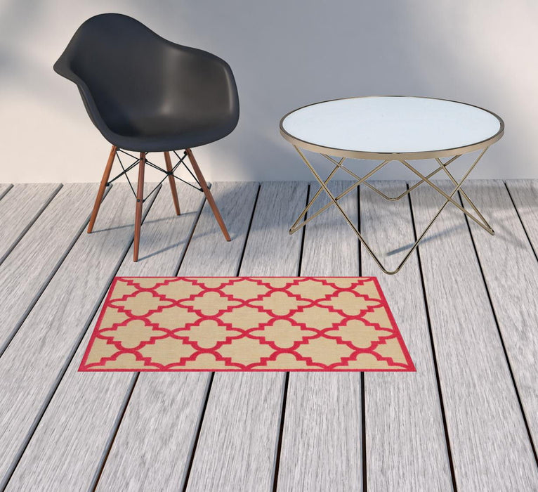 2' X 3' Geometric Stain Resistant Indoor / Outdoor Area Rug - Pink