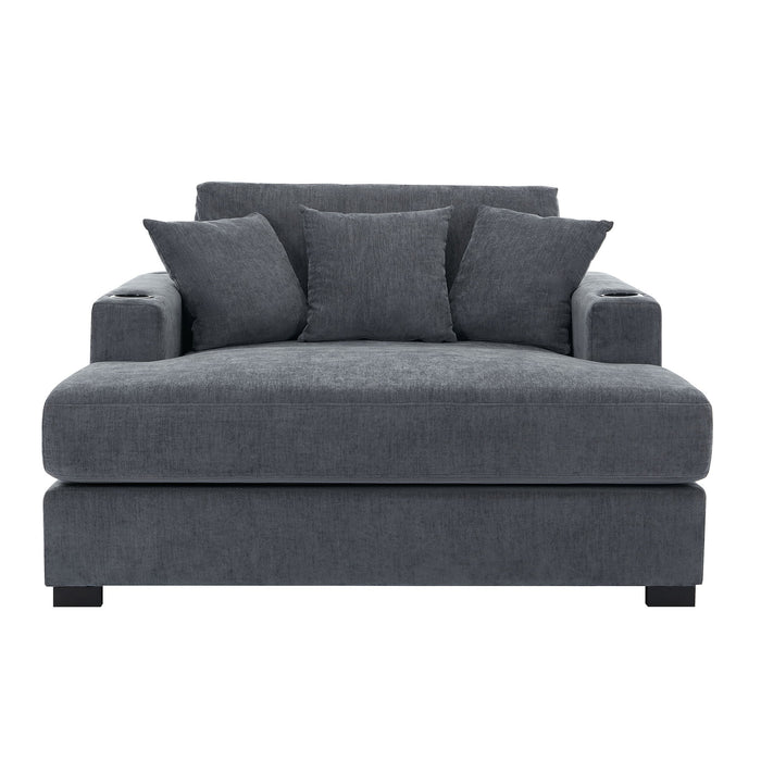 Oversized Chaise Lounger Modern Style Sofa Couch With Pillows, Charge Station & Cup Holders Hearth and Haven
