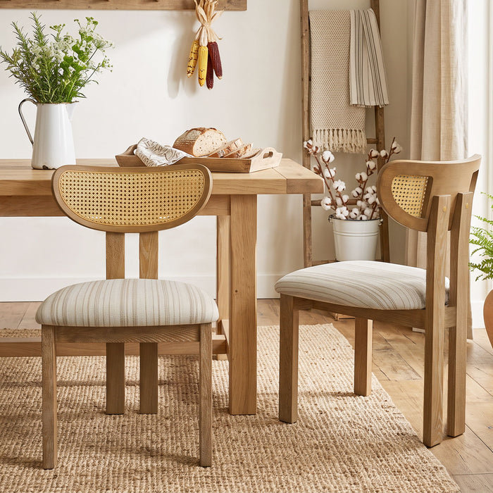 Striped Upholstered Rattan Back Dining Chairs (Set of 2) Home Essentials