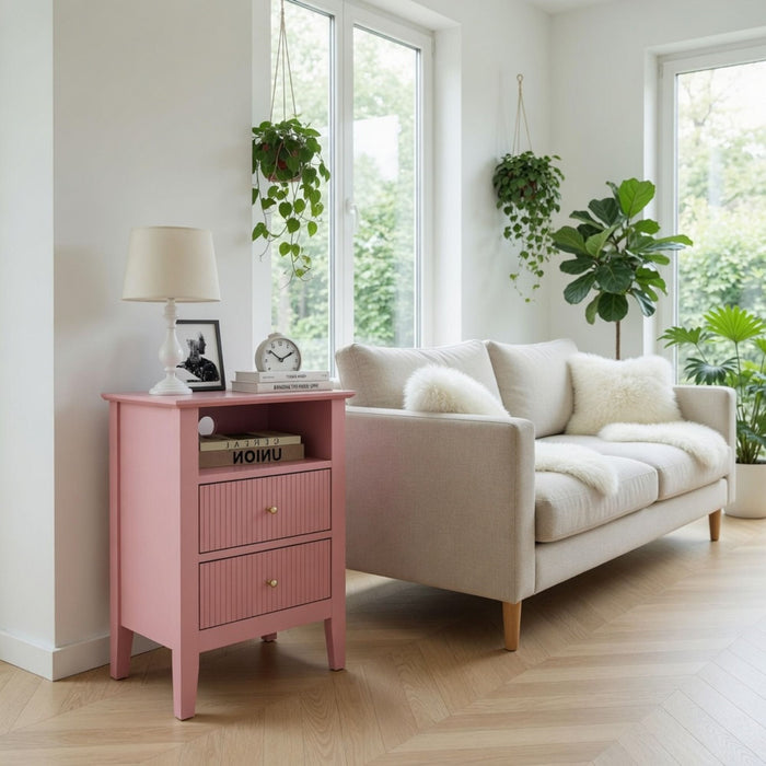 Fluted Nightstand With 2 Drawers Home Essentials