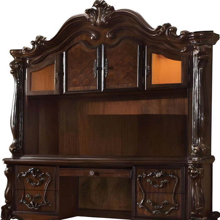 Wood Peninsula Credenza Desk With Four Cabinets Three Drawers - Dark Brown