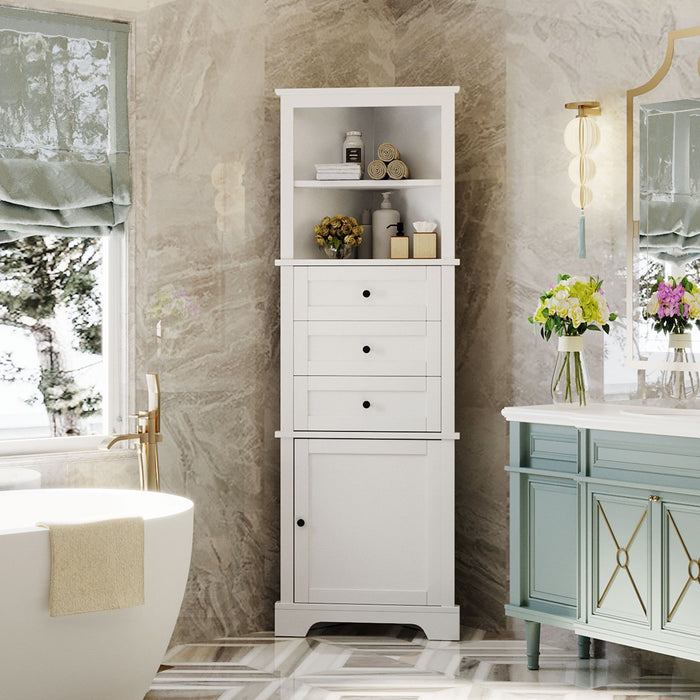 Tall Storage Cabinet With 3 Drawers And Adjustable Shelves For Bathroom Hearth and Haven