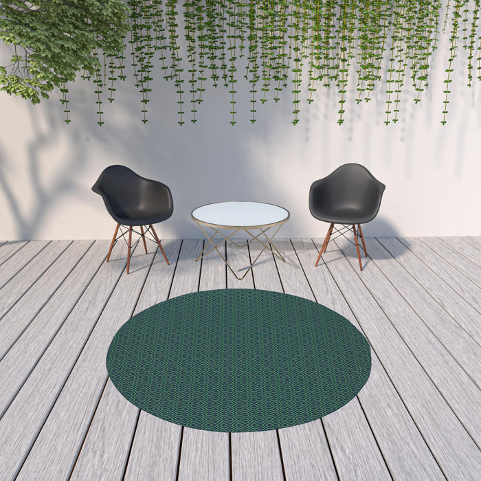 8' X 8' Round Geometric Stain Resistant Indoor & Outdoor Area Rug - Green / Blue