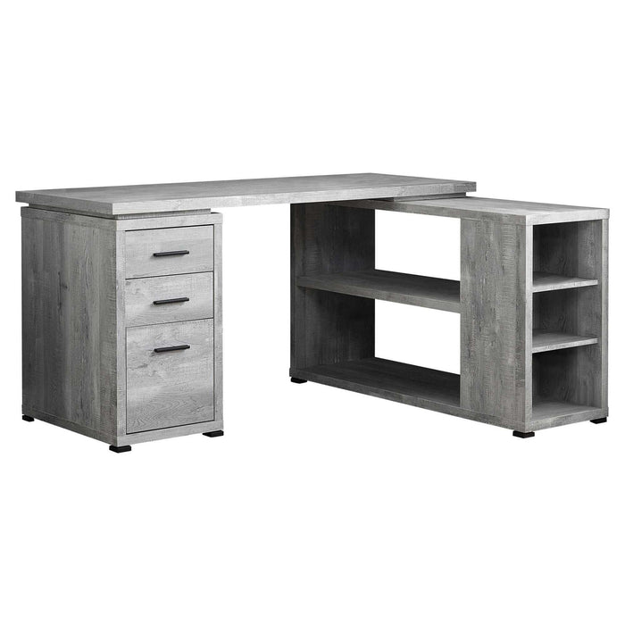 L Shape Computer Desk With Three Drawers - Gray