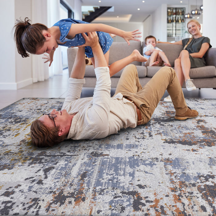 Abstract Non-Shedding Living Room Bedroom Dining Home Office Stylish And Stain Resistant Area Rug - Ivory / Blue