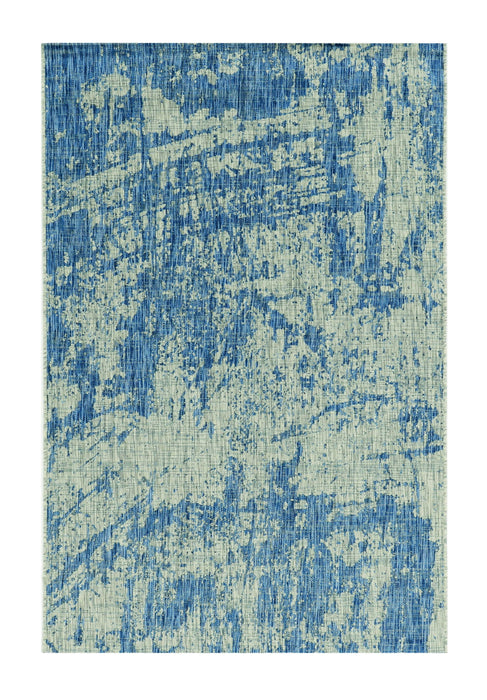 5' X 7' Machine Woven UV Treated Abstract Brushstroke Indoor / Outdoor Area Rug - Gray Denim