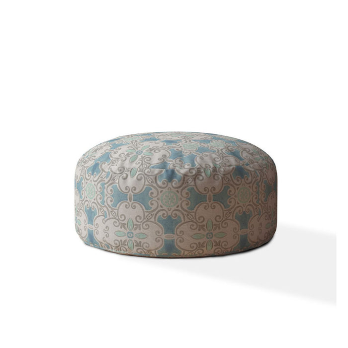 Cotton Round Ikat Pouf Ottoman - Blue