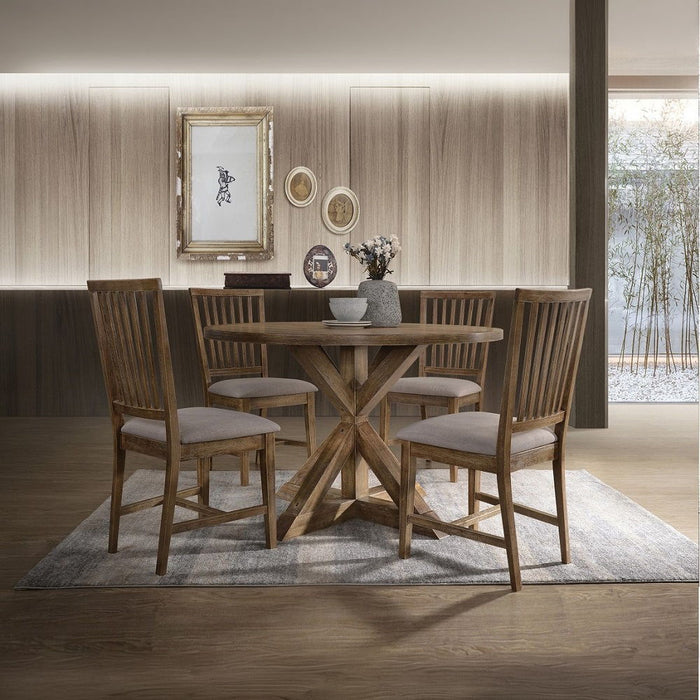 Wallace II - Side Chair (Set of 2) - Tan Linen & Weathered Oak ACME