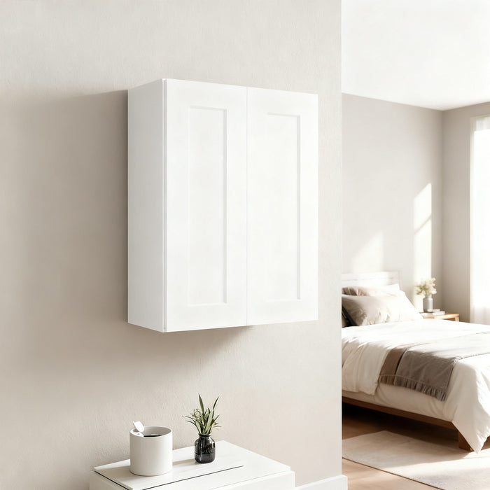 Shaker Wall Cabinet With Soft Close Hinges, Adjustable Shelves, Double Door Home Essentials