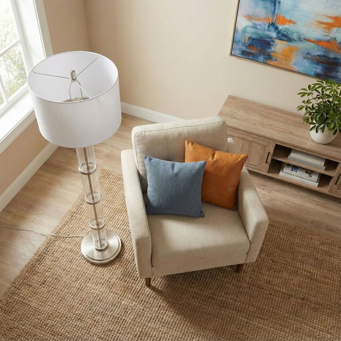Nimbus - Floor Lamp With 3 Way Rotary Switch Clear Body Base - Silver Gray / White Ashcroft Furniture
