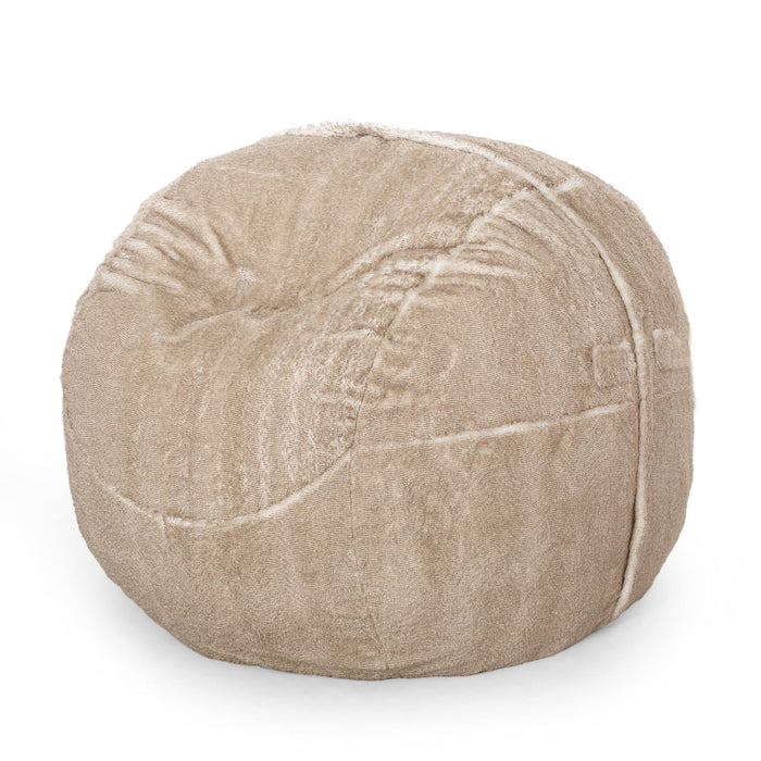 Vida - Modern 5 Foot Rounded Bean Bag - Snow White / Beige