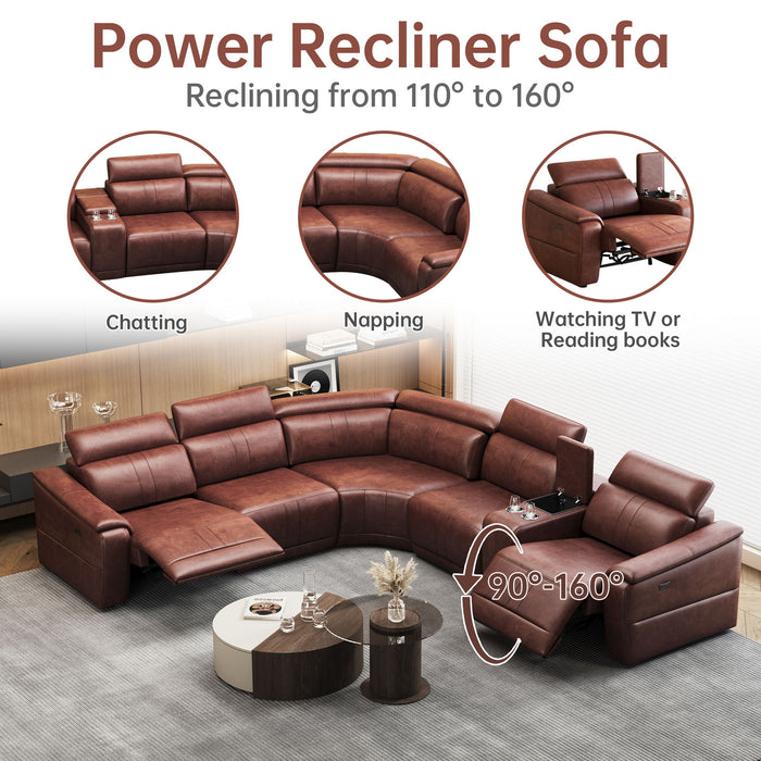 6 Piece Modular Sectional Sofa With 2 Cup Holders, Adjustable Recliners - Dark Brown Home Essentials