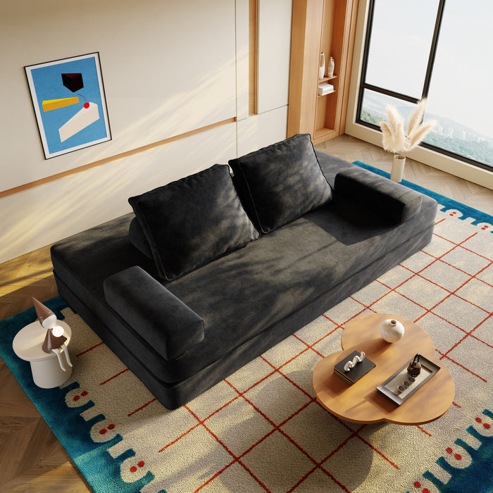 Multifunctional Convertible Sofa Bed With 2 Tumbler Backrests And 2 Pillows, Deep Seat Couch Home Essentials