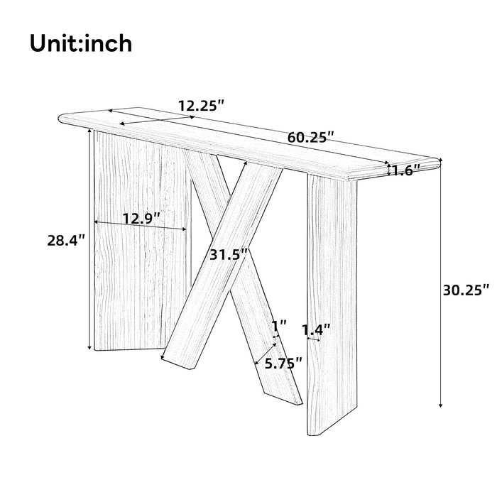 X-Frame Console Table, Angled Cross Leg Design, Rounded Edges - Natural Noble House