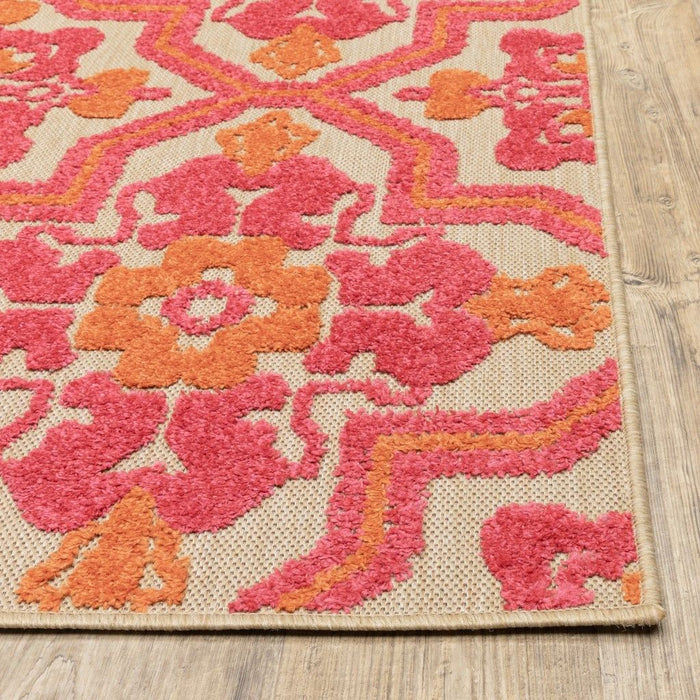 10' X 13' Moroccan Indoor / Outdoor Area Rug - Pink / Orange