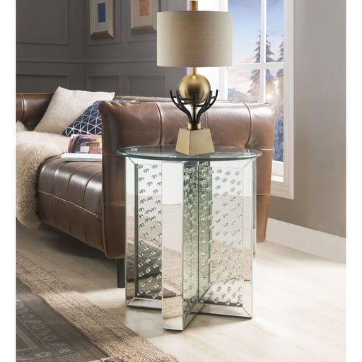 Nysa - 23" End Table - Mirrored & Faux Crystals ACME