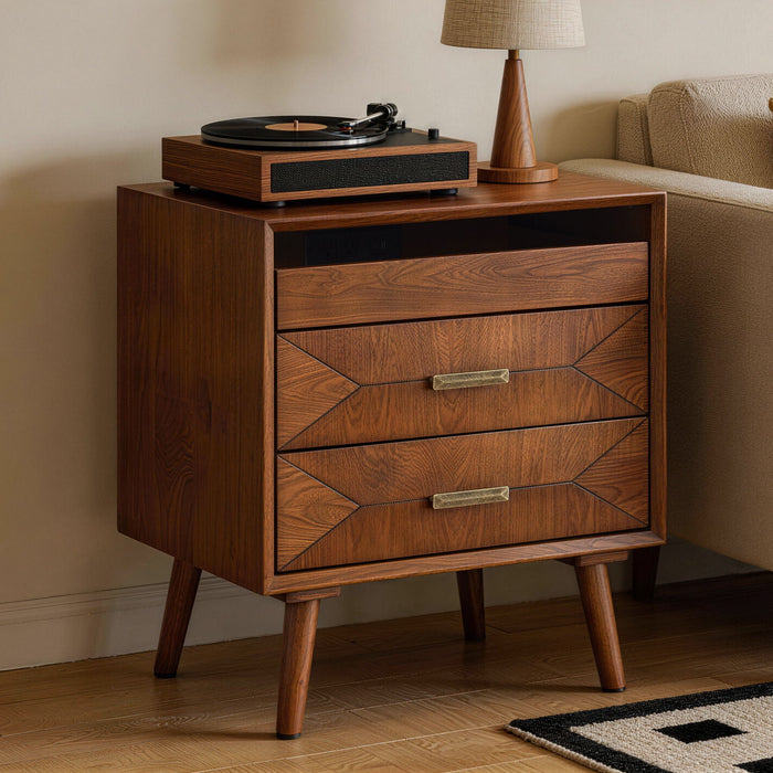Nightstand With Charging Station, 2 Drawers And Open Shelf, USB / Type C Ports Home Essentials
