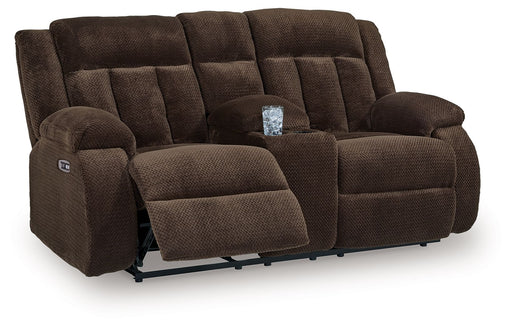 Free Wake - Double Relcining Power Loveseat With Console - Chocolate Signature Design by Ashley®