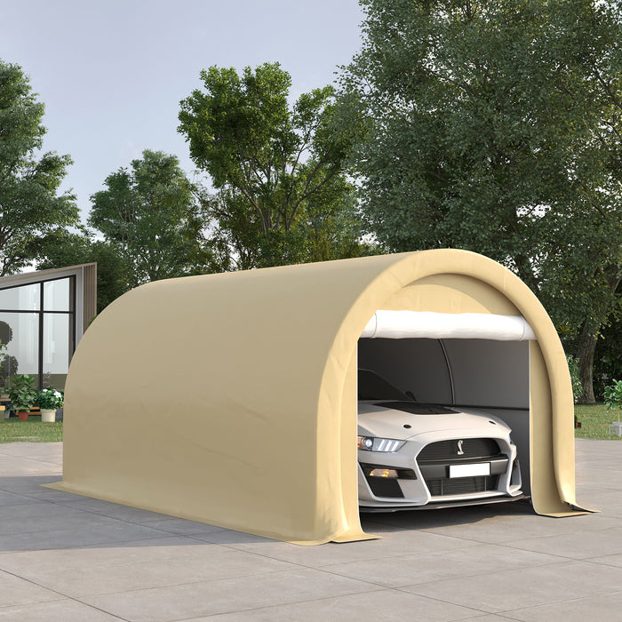 Outsunny - 10' x 16' Carport, Heavy Duty Portable Garage Storage Tent With Large Zippered Door, Anti-Uv Pe Canopy Cover For Car, Truck, Boat, Motorcycle, Bike, Garden Tools, Outdoor Work Home Essentials