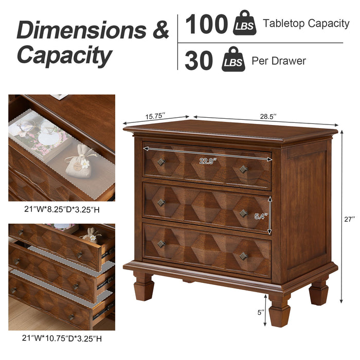 Nightstand With Charging Station, 3 Drawer Bedside Table - Walnut Home Essentials