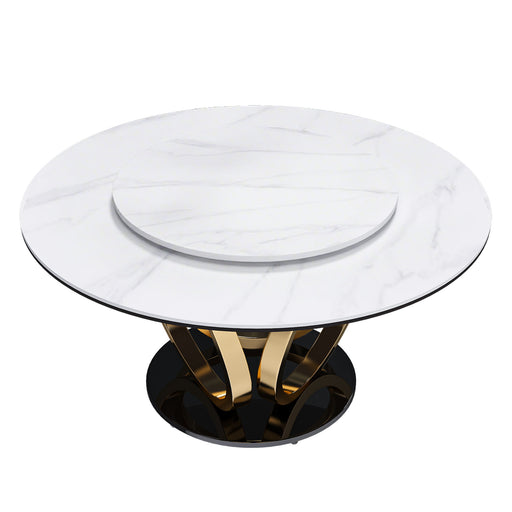 Round Dining Table With 360° Smooth Lazy Susan For Dining Room - Gold / Black / White Home Essentials