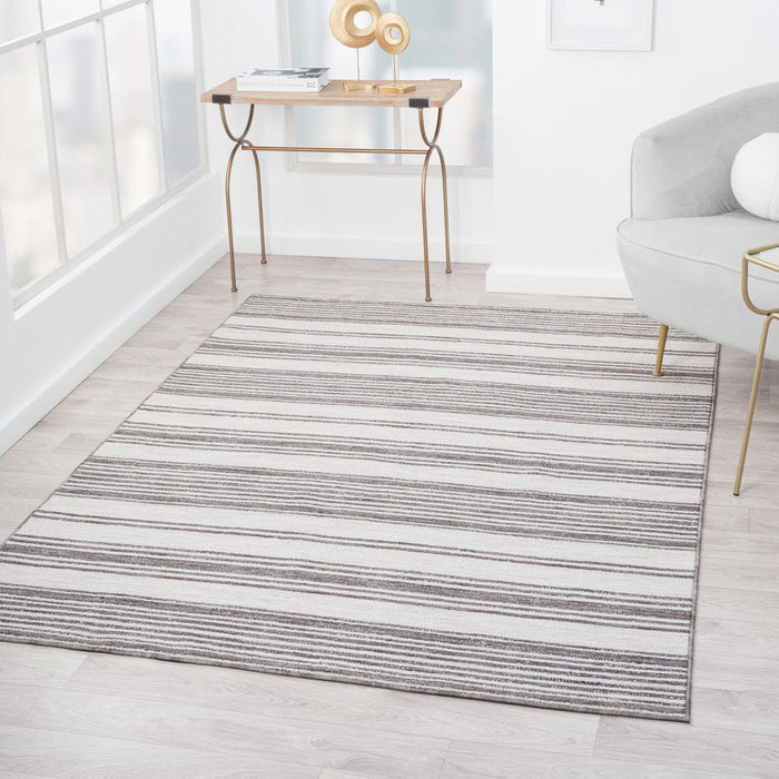 8' X 9' Striped Indoor / Outdoor Area Rug - Gray / Ivory