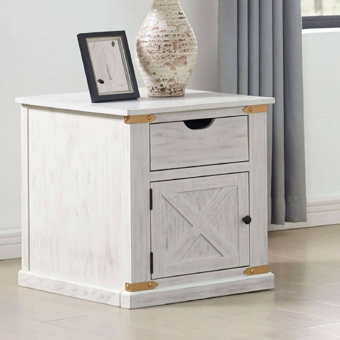 End Table With Storage Drawer And Shelves - Antique White / Gold Home Essentials