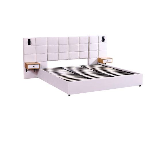 Upholstered Hydraulic Platform Bed With Storage Shelves, Reading Lamps, USB Port Home Essentials