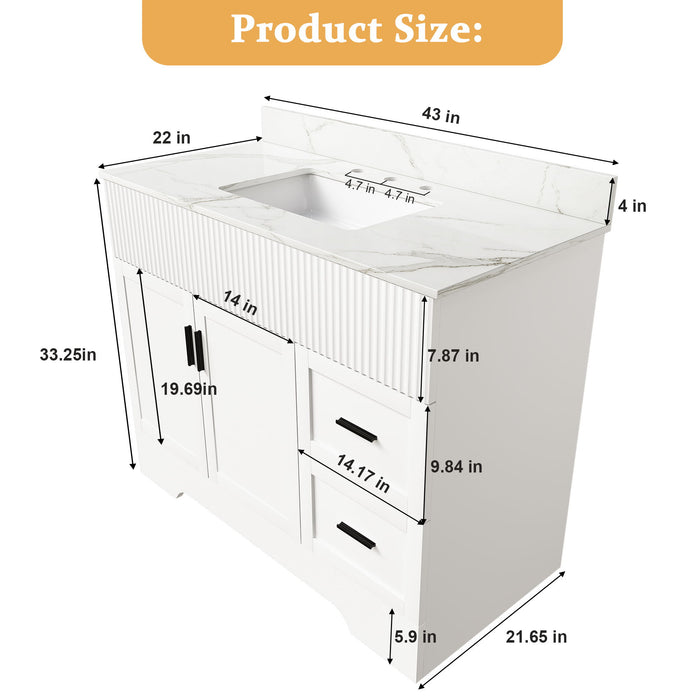 Bathroom Vanity Set, Fluted Cabinet With Soft Close Doors & Drawers, 3 Faucet Holes, Sink Included - White Home Essentials
