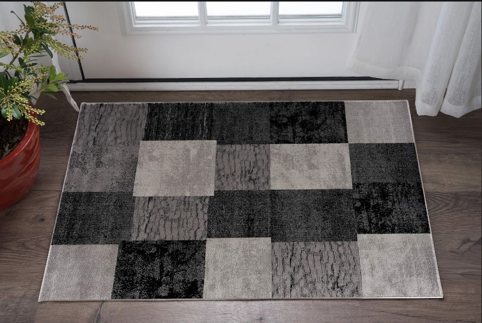 2' x 4' Geometric Blocks Area Rug - Gray