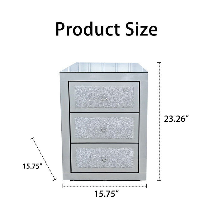 3 Drawer Nightstand - Silver Home Essentials