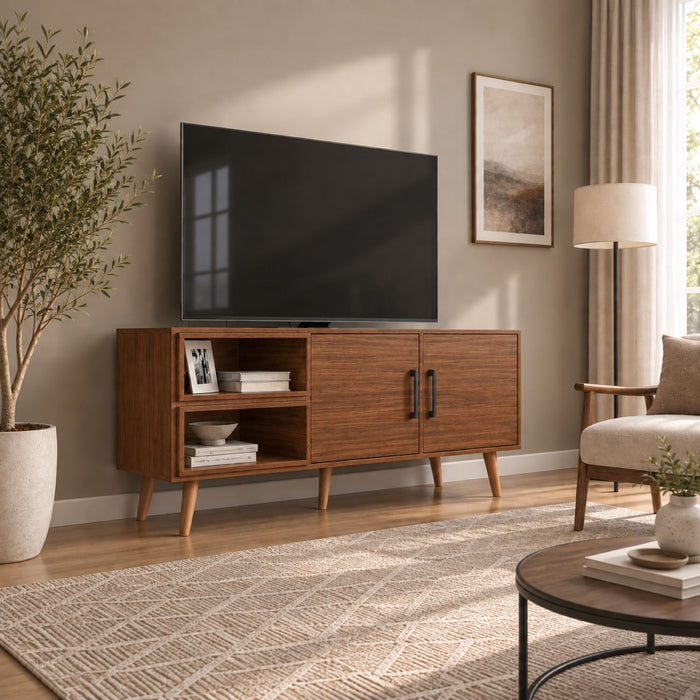 TV Stand For TVs Up To 60" With 2 Doors And 2 Open Shelves Home Essentials