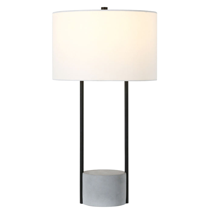 Concrete Table Lamp With White Drum Shade - Gray And Black